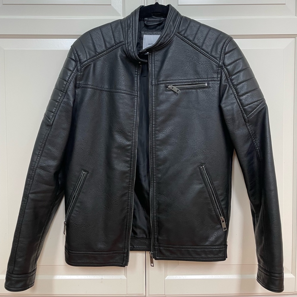 Jack & Jones black Faux Leather Moto Jacket. Size Small.